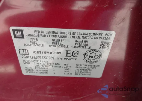 2016 Chevrolet Equinox Lt z USA, uszkodzony, nr VIN 2GNFLFE39G6337069